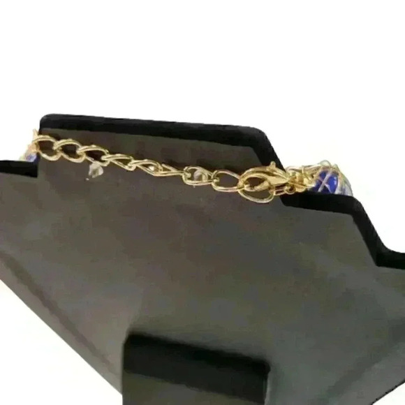 Handmade adjustable necklace and earring set in art wire Color Blue - Picture 8 of 10